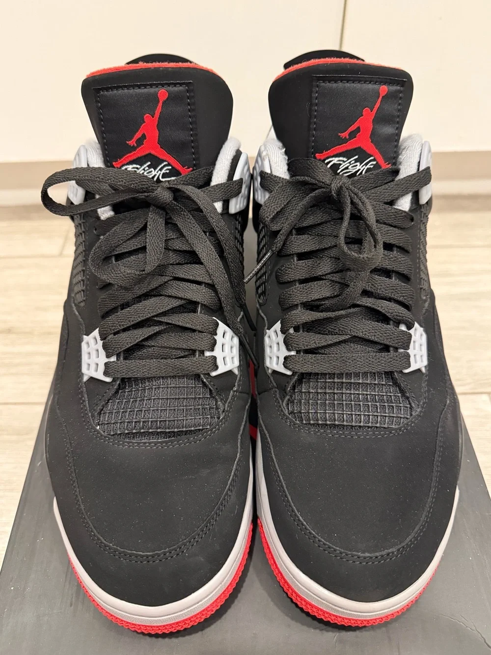 2019 Jordan 4 Retro OG Bred 308497-060 Black Fire Red White Cement Grey White 12
